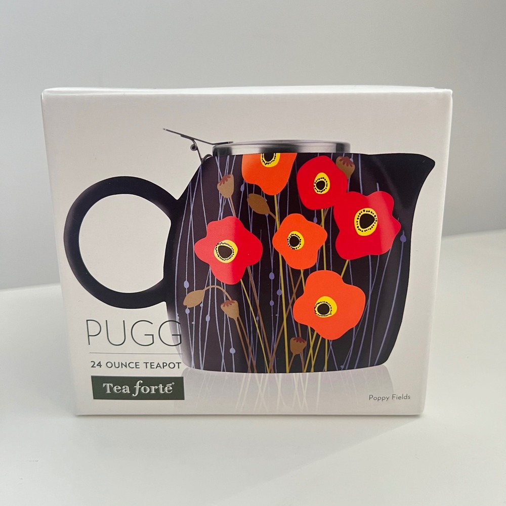 Tea Forte PUGG 24oz Ceramic Teapot with Infuser Poppy Fields Floral Black New